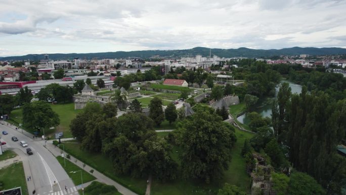 波黑巴尼亚卢卡的卡斯特尔要塞遗迹，航拍摄影