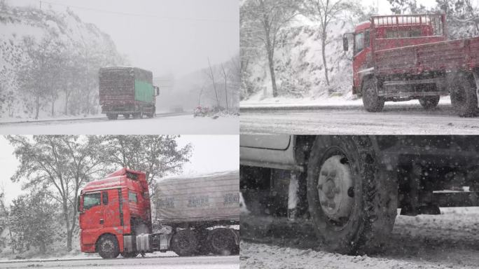 雪天行驶的大货车
