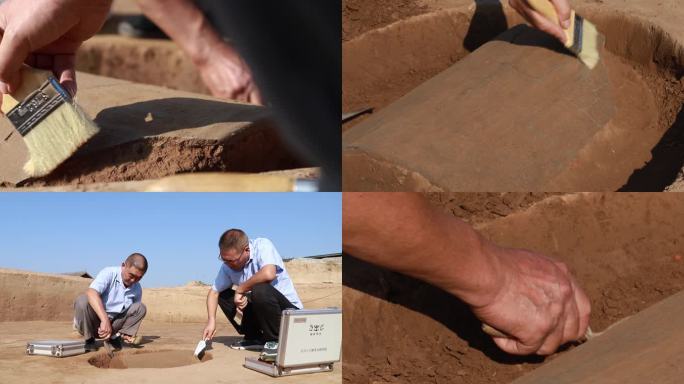 考古现场-考古人员挖掘清理文物