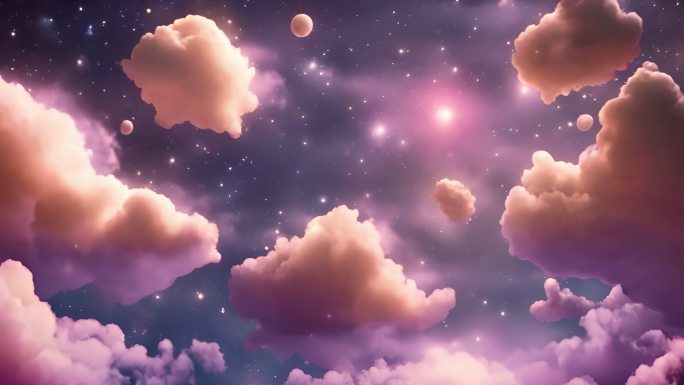 卡通漂浮的云朵和星空