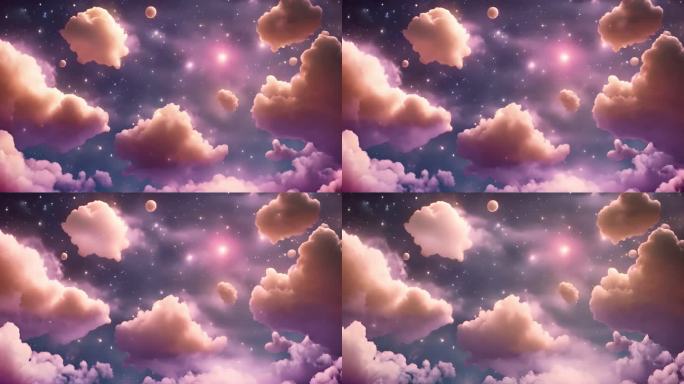 卡通漂浮的云朵和星空