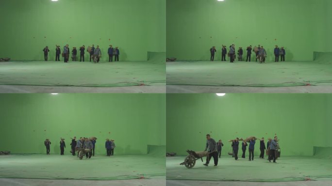 古代现代工人劳作绿布素材