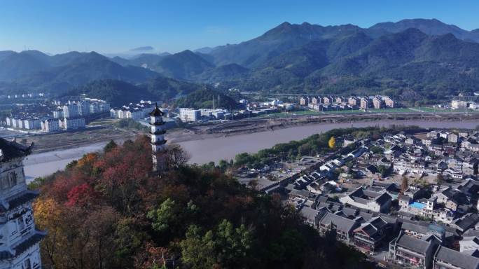 台州临海巾山塔群文峰塔航拍