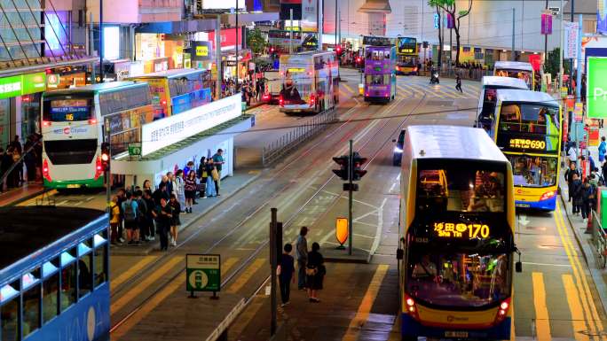 香港中环人流车流夜景