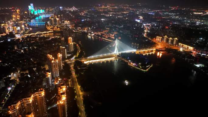 福州闽江夜景全景航拍