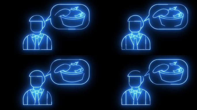 一个男人的动画素描和一个带有发光的霓虹军刀效果的辣椒素描