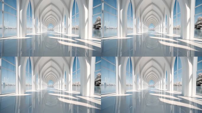 3D抽象留白的室内展示背景空间