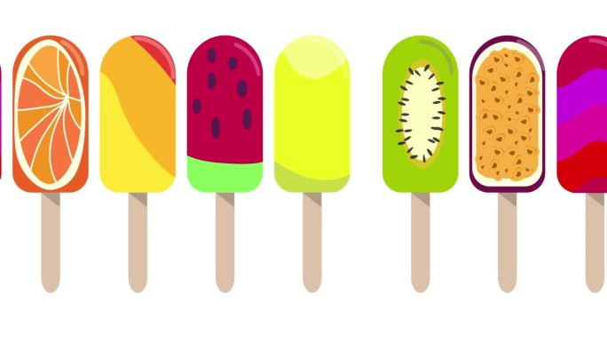 移动的冰淇淋或冰棍背景。水果冻冰果汁或雪糕冰棒在白色的背景。4K分辨率的夏季甜点循环动画