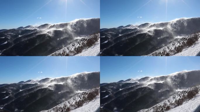 西班牙北部比利牛斯山脉的极端大风和雪景。欧洲