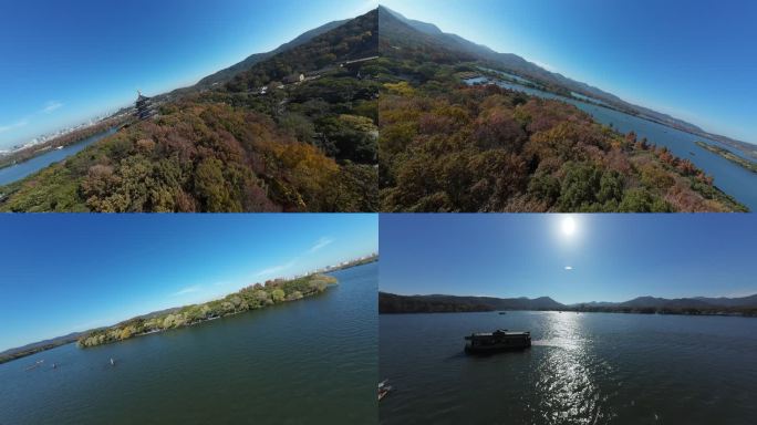 4K FPV穿越机西湖雷峰塔刷山素材