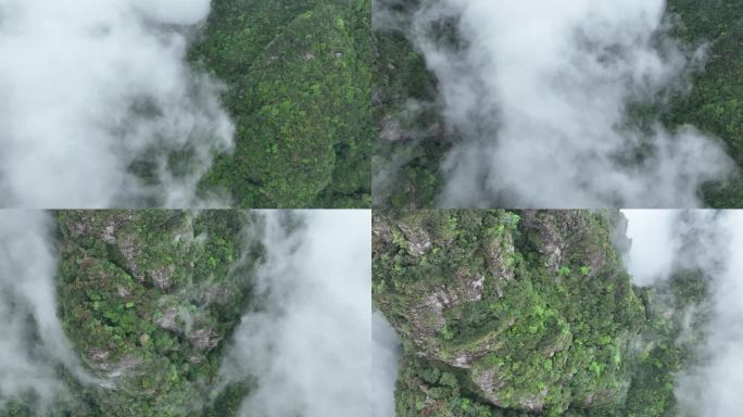 俯瞰云雾缭绕的山峰云海奇观仙境广西圣堂山
