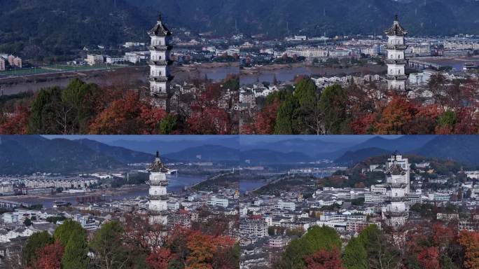 台州临海巾山塔群文峰塔航拍