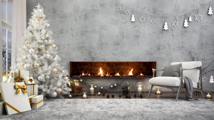 现代风格的壁炉和圣诞树