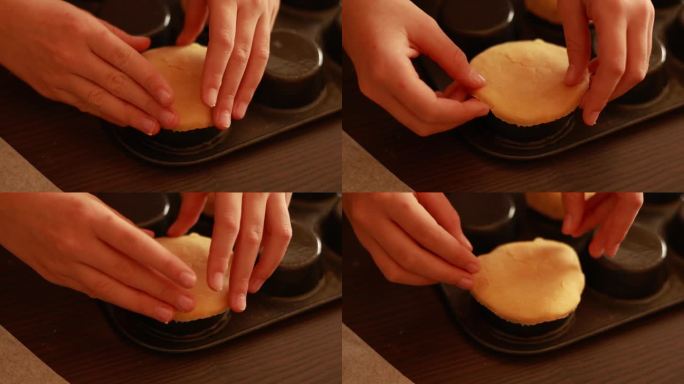 酥皮生面团在挞壳中形成的特写