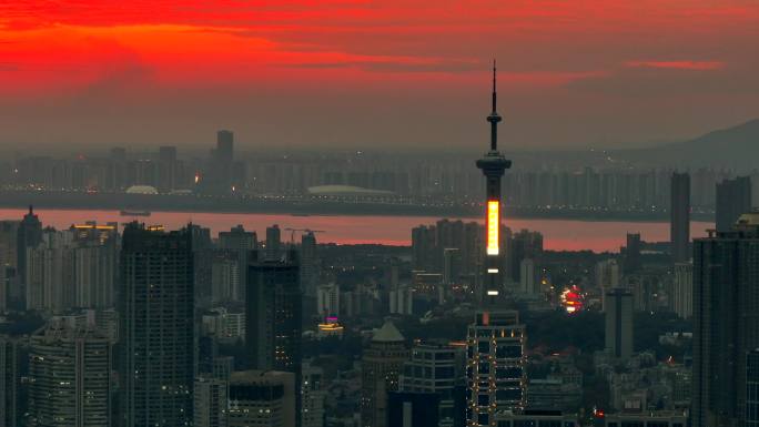 南京城市夜景，夕阳，车流延时