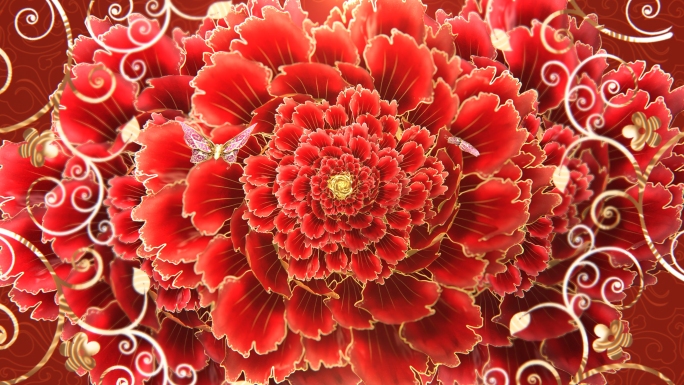 花开富贵红色春节牡丹