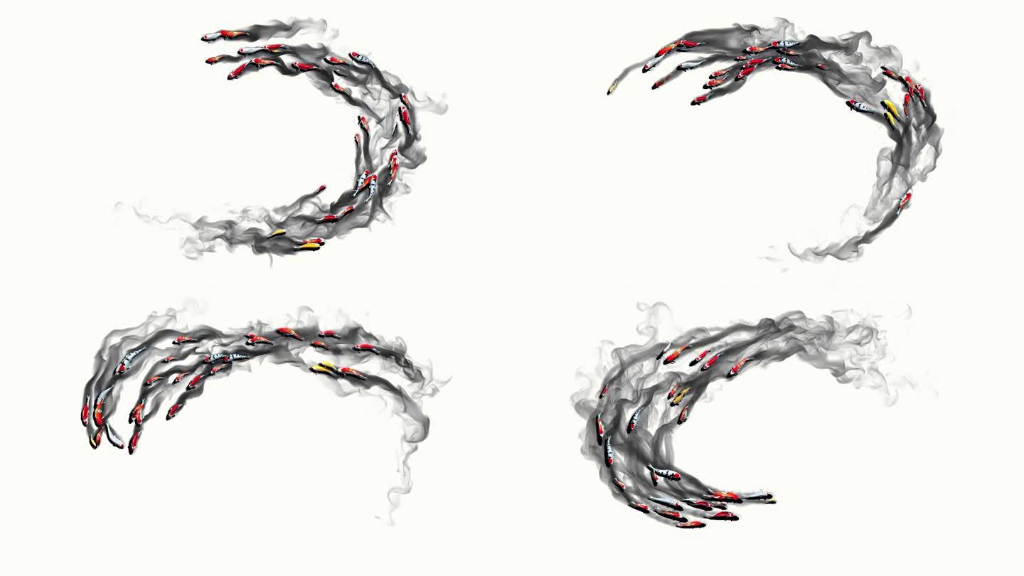 中国水墨风鲤鱼游动【4K循环】