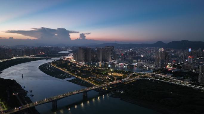 福建省泉州市晋江城市江景航拍夜景航拍