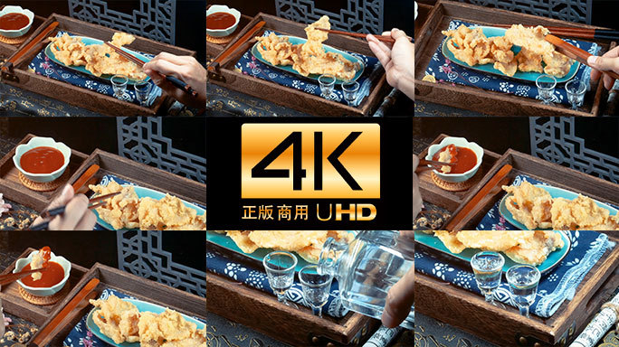 金黄酥炸无骨鱼片美味食品4K