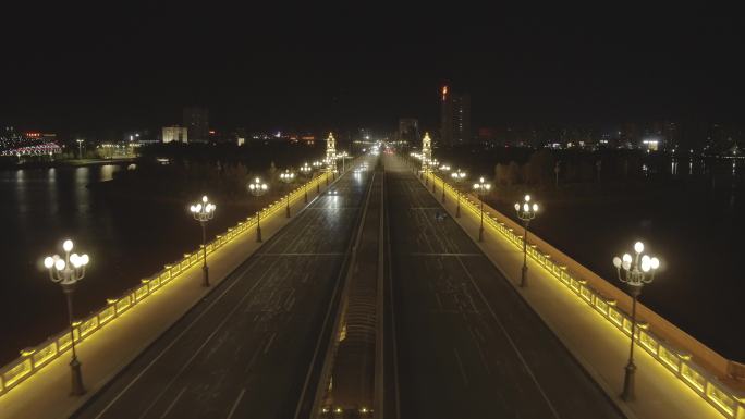 航拍乌兰浩特夜景高架桥