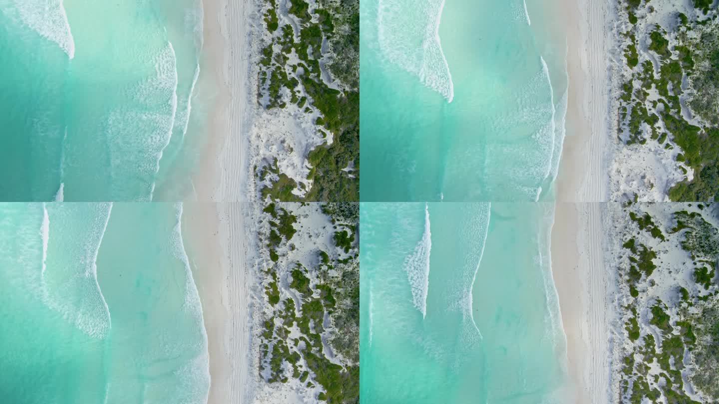 鸟瞰图在透明的海水，波浪-幸运湾，澳大利亚-鸟瞰，无人机拍摄