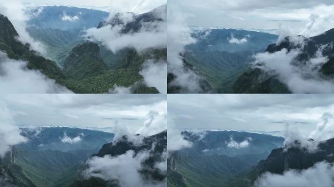 无人机大山之间飞行航拍云雾云海奇观圣堂山