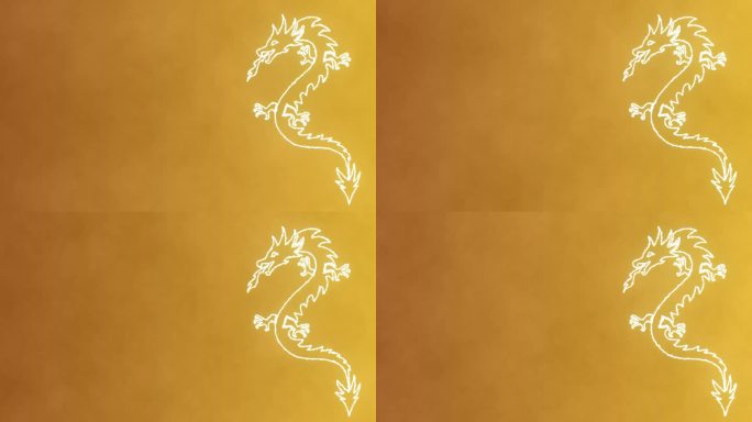 在渐变的金色背景上发光的白龙。中国新年龙动画与自由的空间在右边。