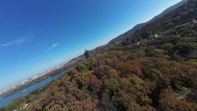 4K FPV穿越机西湖雷峰塔刷山素材