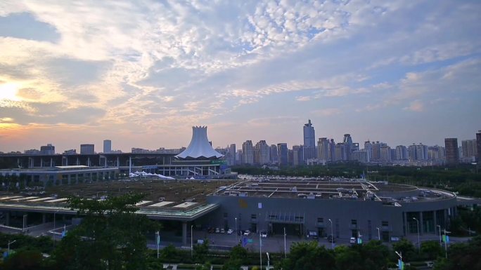 广西南宁国际会展中心城市风光建筑日落延时