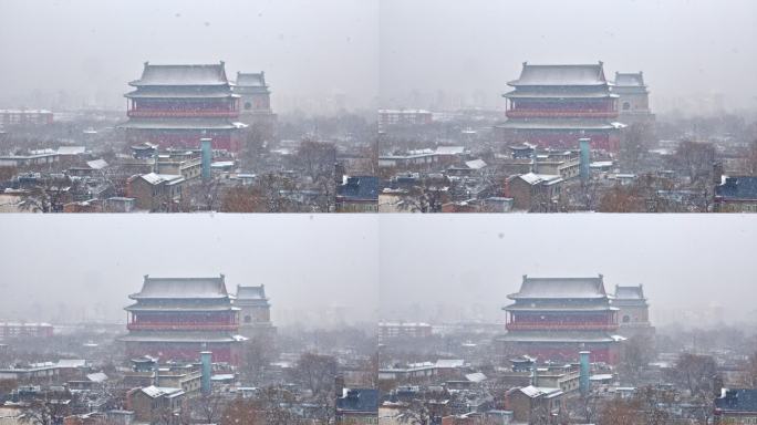 大雪皑皑下的北京钟鼓楼