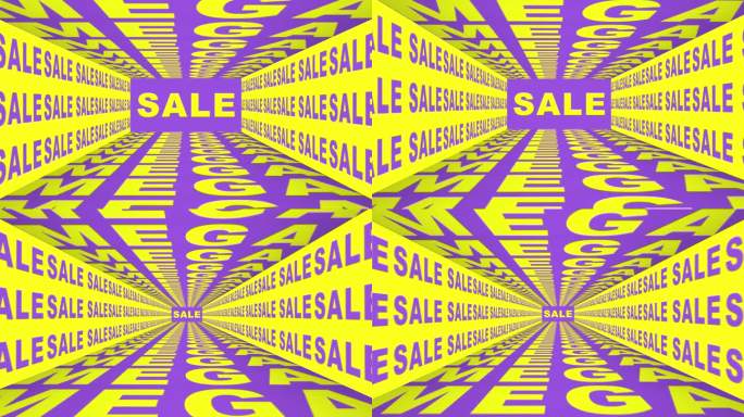 Mega Sale现代隧道运动设计。Mega Sale 4K分辨率动态排版循环动画。销售概念购物社交