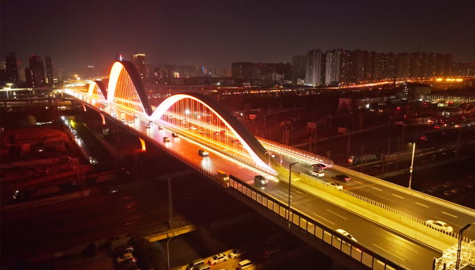 北环彩虹桥夜景航拍 夜景车流延时4k