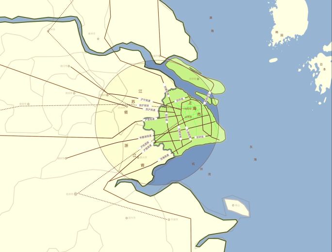上海市交通区划图一小时交通网长三角