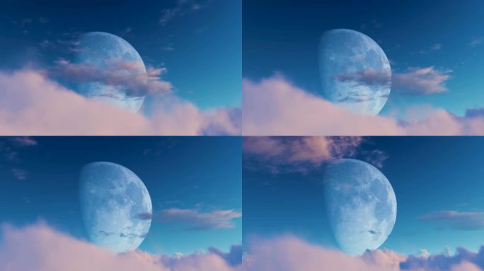 月球月亮唯美圆月球云上月球