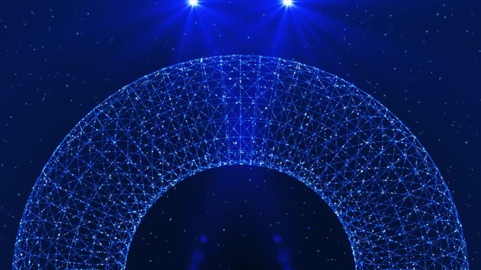 4K抽象霓虹灯。商业演示无缝循环的背景。粒子圈，光耀斑，能源模型，原子电力清洁能源。金融、游戏、互联