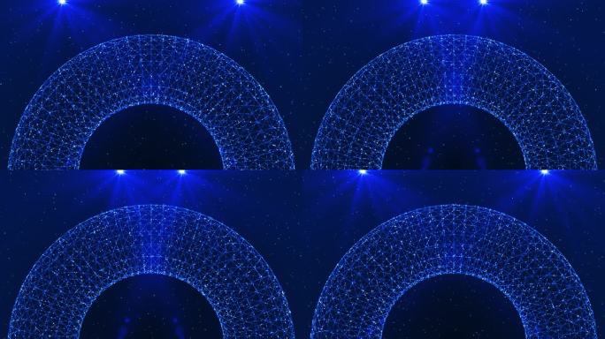 4K抽象霓虹灯。商业演示无缝循环的背景。粒子圈，光耀斑，能源模型，原子电力清洁能源。金融、游戏、互联