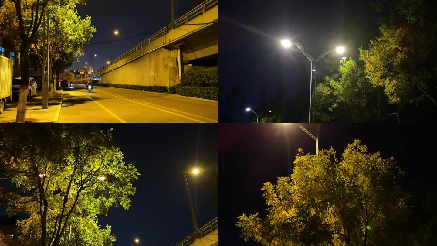 夜晚路边 路灯