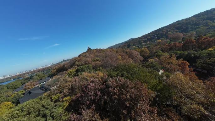 4K FPV穿越机西湖雷峰塔刷山素材