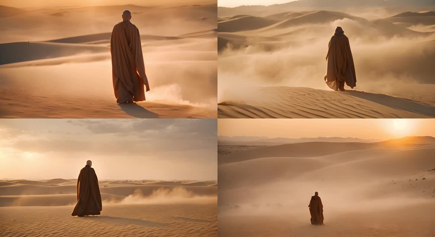 沙漠中行走的僧侣 和尚