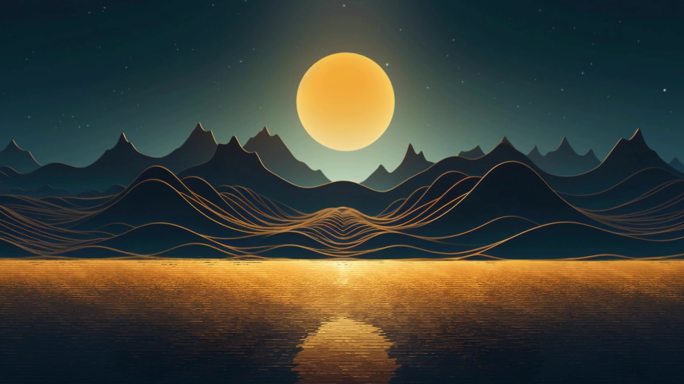 月圆之夜中国山水舞台背景