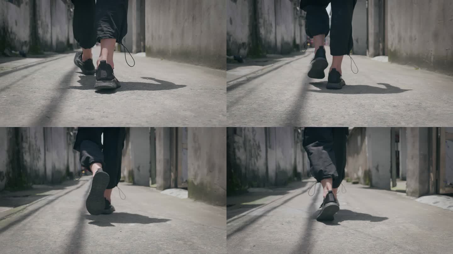 男生背影脚步走街串巷运动鞋