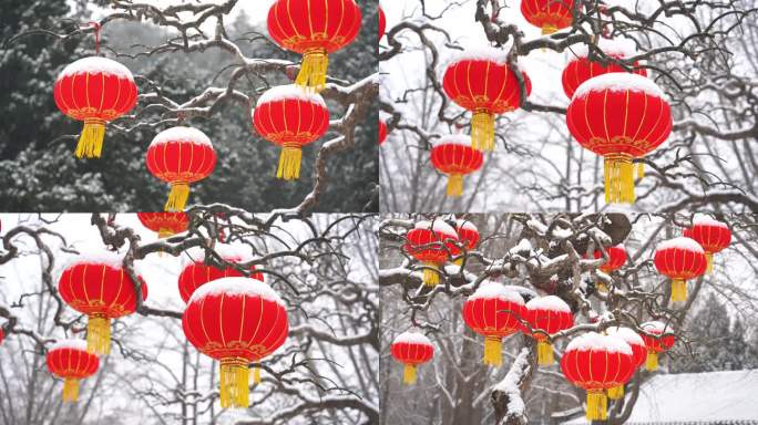【4K】雪中红灯笼新年雪景灯笼