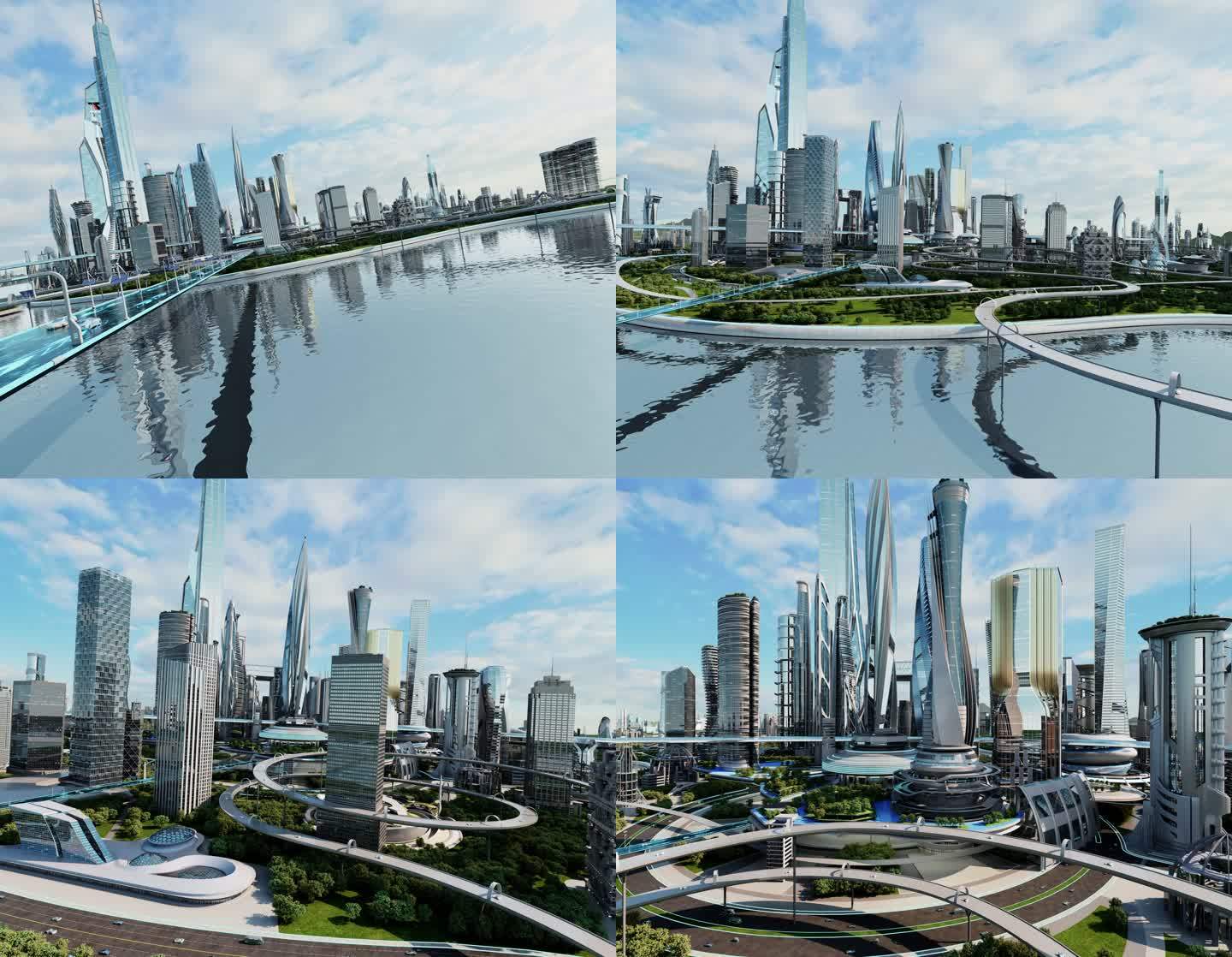 科幻未来科技智慧城市鸟瞰三维动画