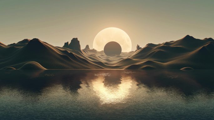 月圆之夜中国山水舞台背景