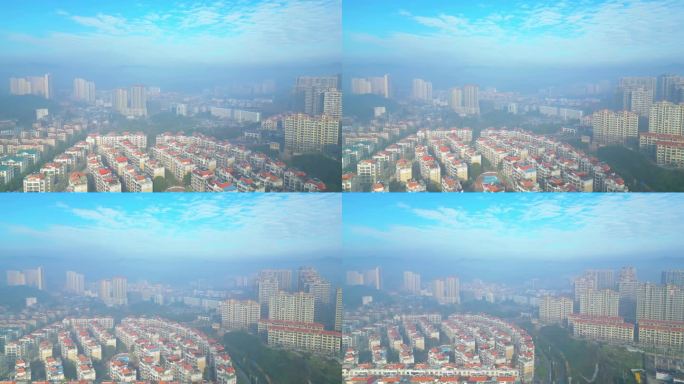 小县城迷雾清晨大景