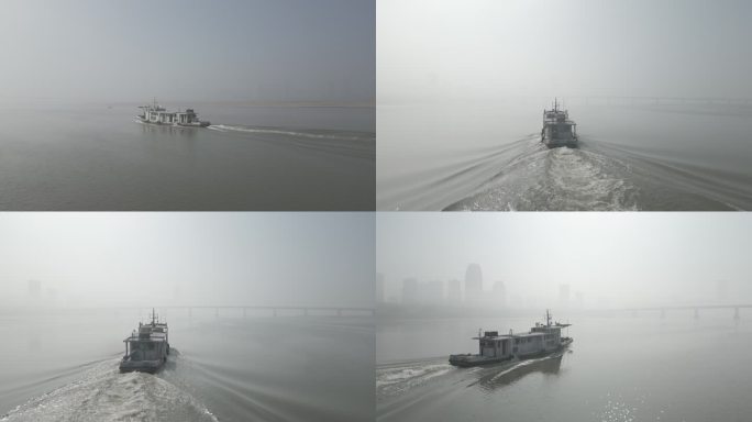 大雾中的赣江救援轮船