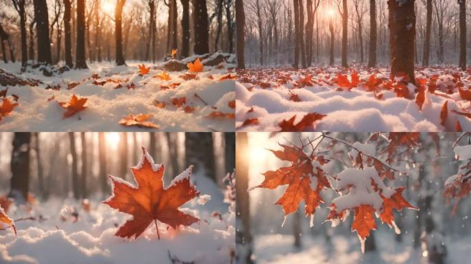 冬天枫叶日落日出原创4k