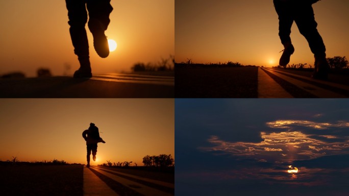 脚步 夕阳下奔跑 励志 勇敢