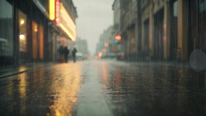 4K街道下雨路面湿润概念背景视频