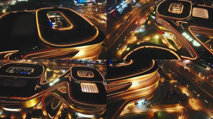 广州白云地标无限极广场夜景航拍4K视频